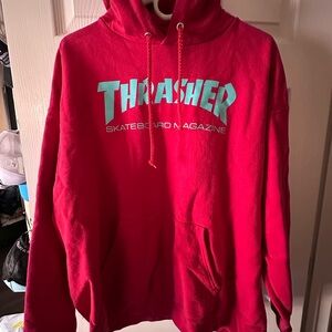 Thrasher Red Hoodie with Blue Logo